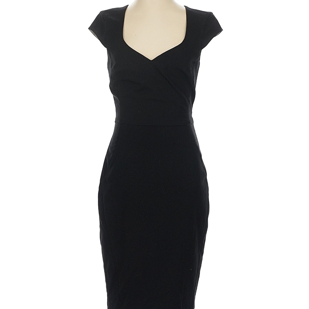 H&M Black Cap Sleeve Midi Dress Business Career Pencil Sheath Dress Sz 4 NWT